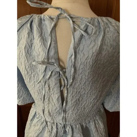 Tuckernuck Hyacinth House Julia Top Sz S Blue Puff Sleeve Jacquard Blouse Preppy - Picture 5 of 10